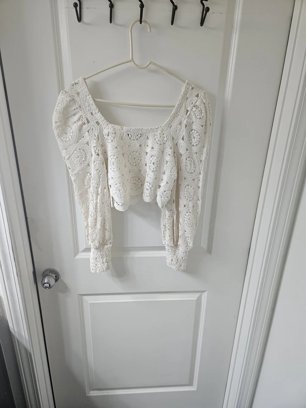 Zara Cream Crochet Square-Neck Crop Top